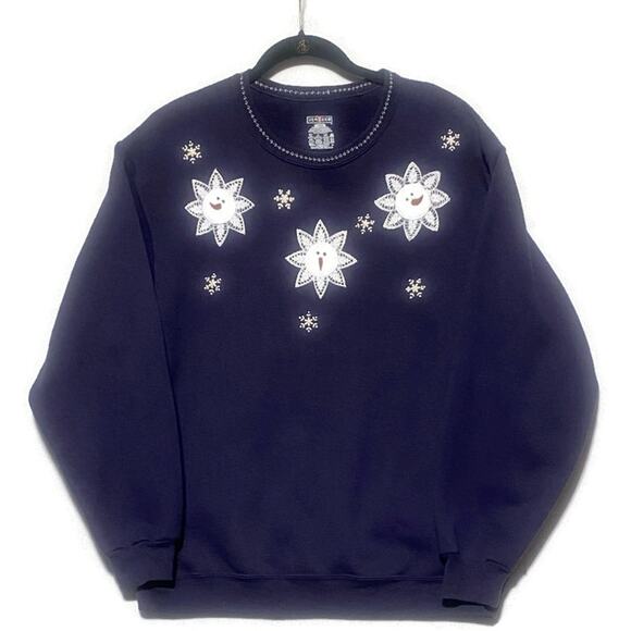 Jerzees Purple Christmas Sweater Large Long Sleeve With White Snowflakes - Picture 1 of 7